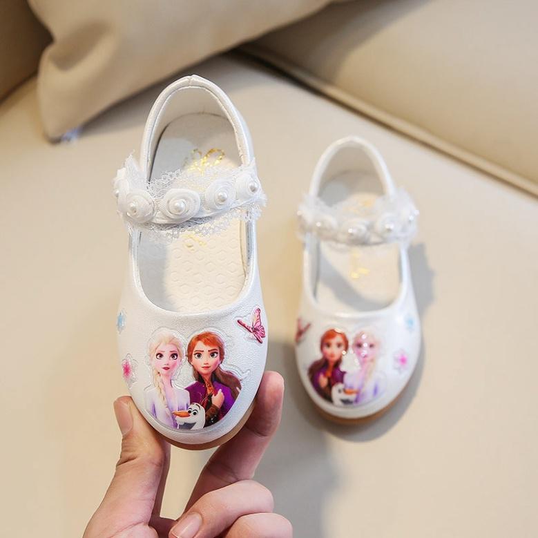 Cho Bé Giày phối ren đính ngọc trai in hình công chúa Elsa Frozen màu trắng/hồng dành cho bé gái 3-6 tuổi