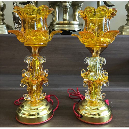 Cặp đèn thờ thủy tinh một bông hoa sen