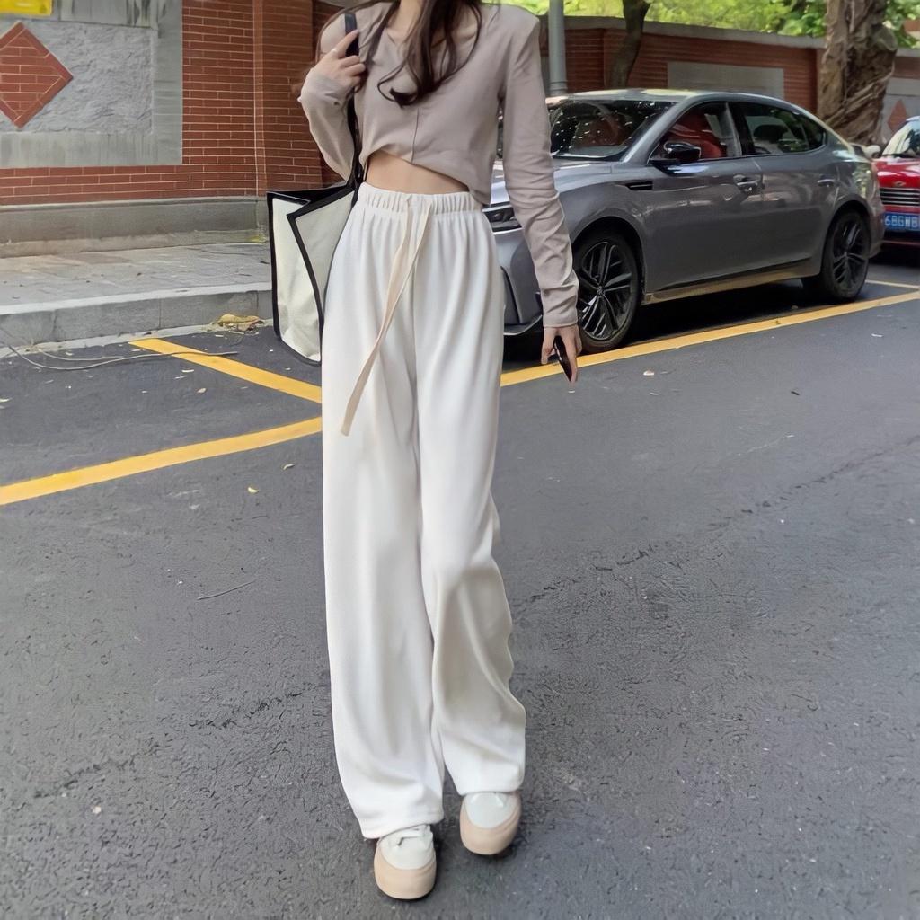 Quần Culottes Nữ Ống Rộng Dây Rút To Cạp Chun Vải Nhung 3 Màu Siêu Xinh