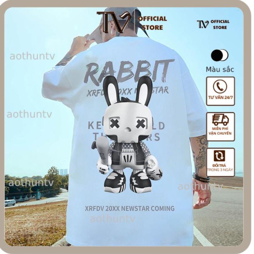 Áo thun nam nữ TVSTORED RABBIT NASA, Áo Phông Nam Nữ Form Rộng, cotton mát màu trắng,đen D105