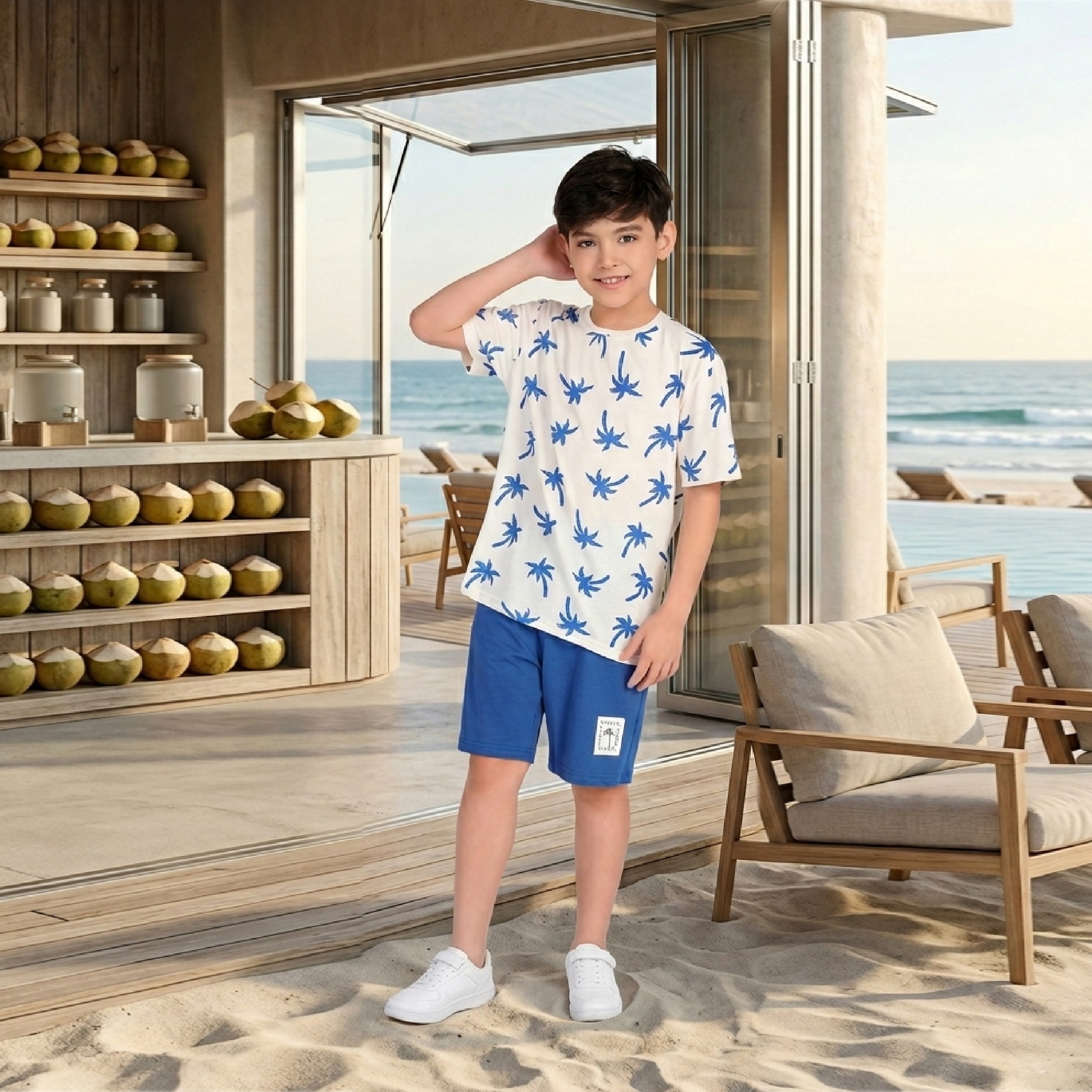 Bộ đồ bé trai ngắn tay Bigfox Miss Meow size đại mùa hè mặc nhà vải cotton cho trẻ em 3-11 tuổi 35kg