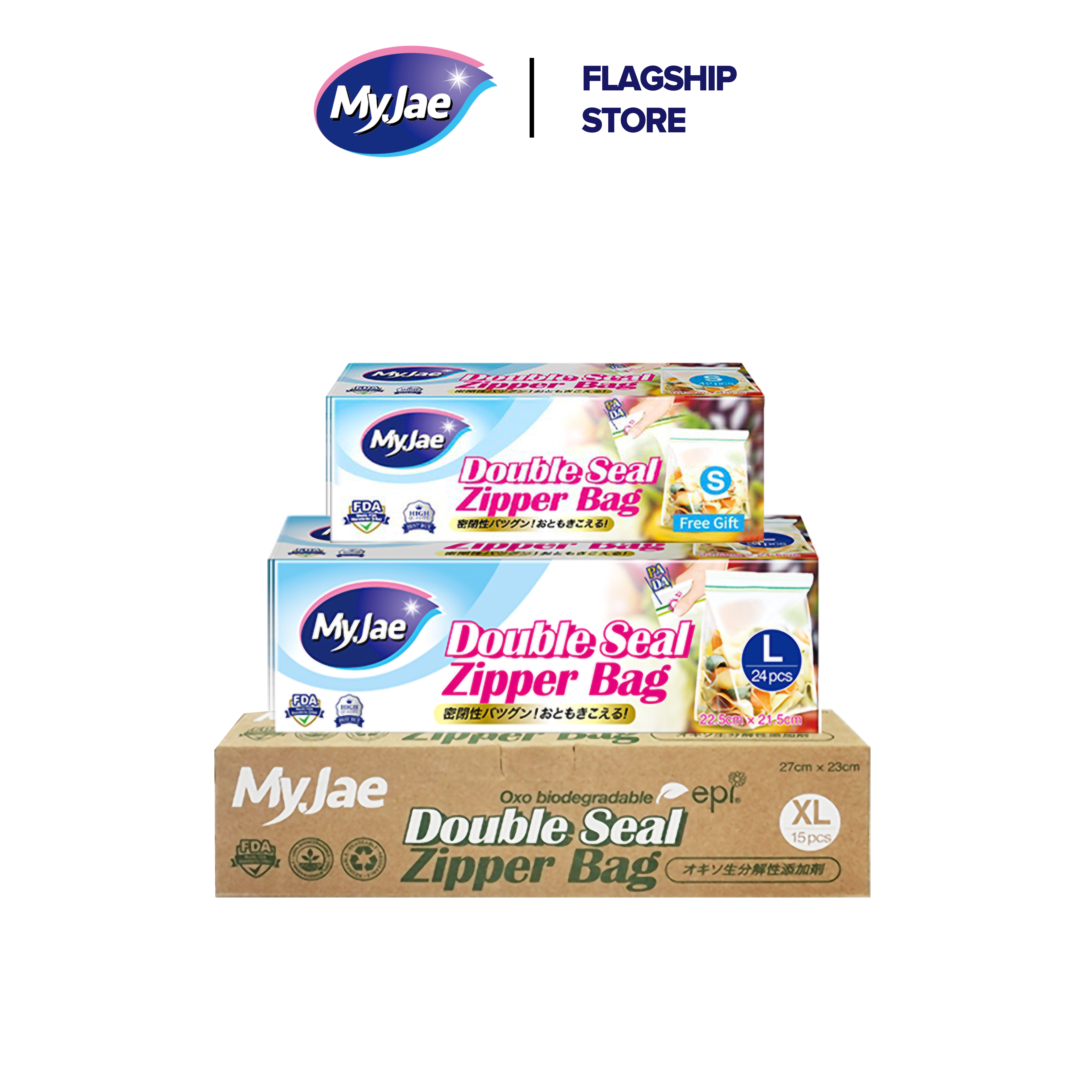 Túi Zip PE Trong Suốt 2 Đường Kéo MyJae, Túi Bọc Đồ Ăn, Rau Củ Bảo Quản Trong Tủ Lạnh - Combo 3 SLXL