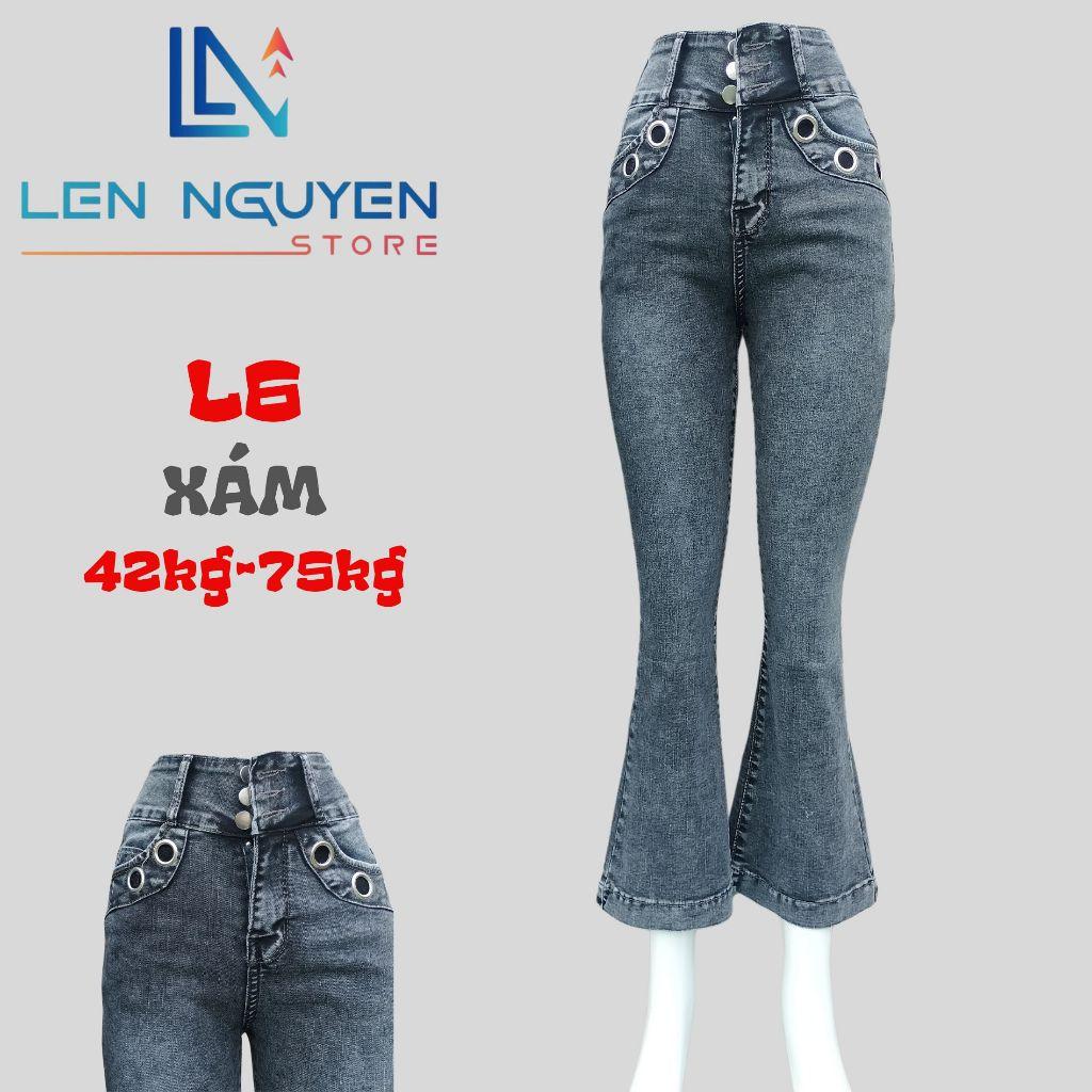 L6_Quần jean nữ, loe, lưng cao, quần bò nữ dáng ôm, quần rin nữ có big size, cho 42kg đến 75kg,LEN NGUYEN STORE - Xanh Nhạt
