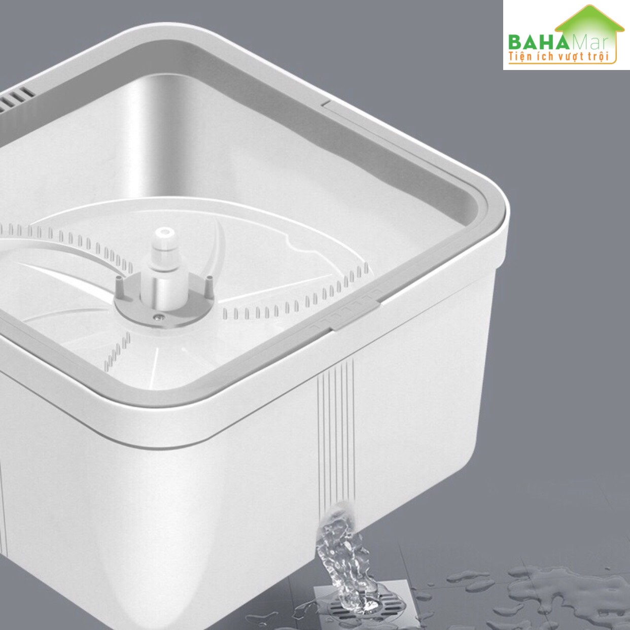 BỘ CÂY LAU NHÀ CHẬU VUÔNG PHẲNG, CÂY LAU HÌNH TRỤ ẤN XOAY TỰ ĐỘNG TÁCH NƯỚC BẨN "BAHAMAR" Nước sạch giặt giẻ lau và xoáy loại bỏ nước bẩn ra chậu ngoài một cách tách biệt luôn