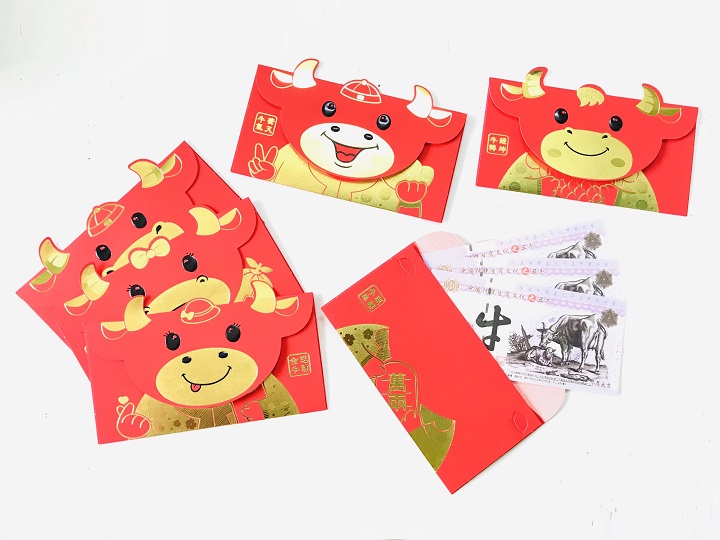 ( Mẫu 1) Set 6 bao lì xì con trâu 3D cute nhũ vàng 2021, dùng để đựng thiệp chúc, tiền lì xì, mừng tuổi dễ thương và ý nghĩa - TMT Collection.com - SP005089