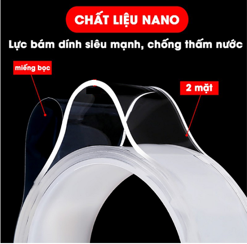 Cuộn băng keo 3m ,2m,1m trong suốt silicon Nano siêu dính, Keo dán vật dụng 2 mặt chống thấm nước siêu tiện dụng- GD337-KeoNano