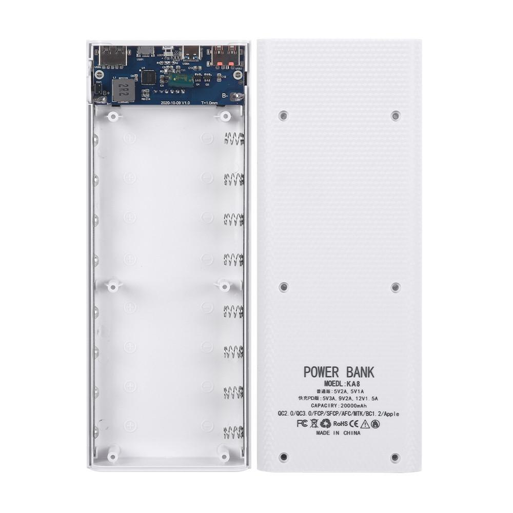 8*18650 Dual USB Power Bank Shell Sạc siêu nhanh Hộp lưu trữ siêu nhỏ DIY Hộp đựng loại C không có pin 9V cho iPhone Xiaomi Màu sắc: Trắng