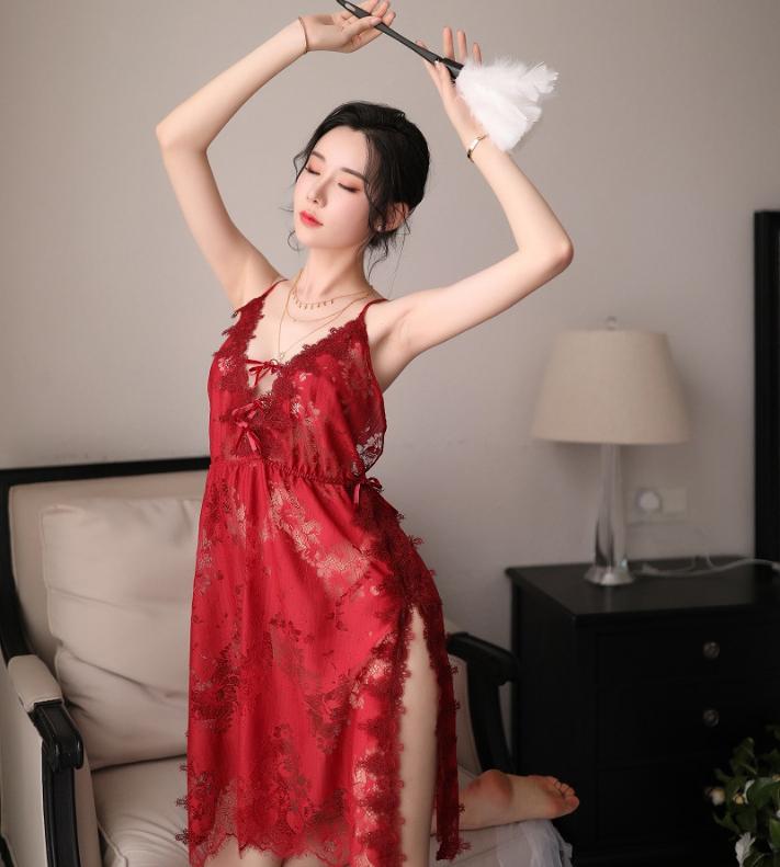 Đầm ngủ hai dây phối ren Sexy Girl - Đỏ