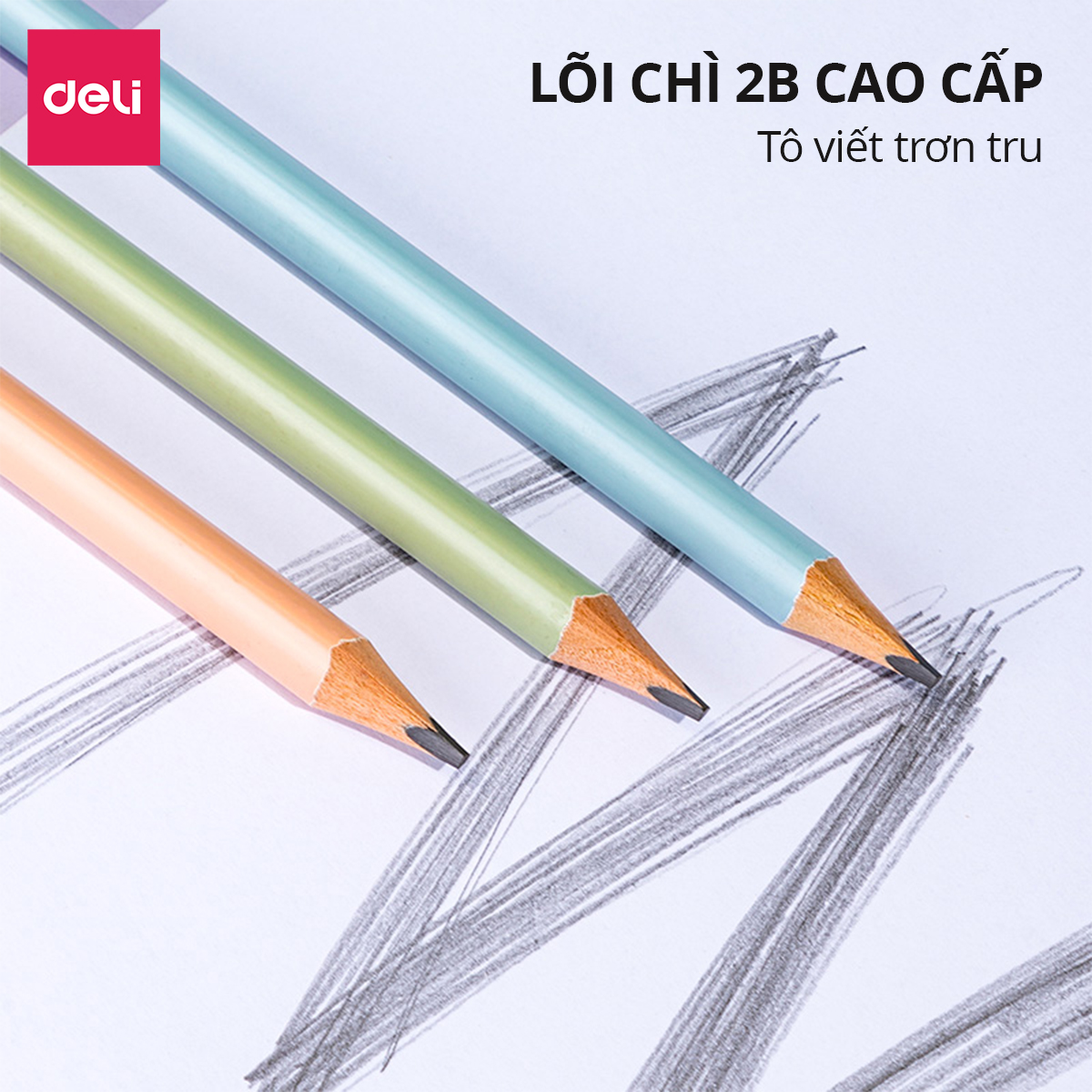 Bút Chì Gỗ 2B Lõi Dày Màu Pastel Deli - Chì Đậm Nhạy Máy Chấm Thi Học Sinh Văn Phòng Vẽ Tranh Tô Trắc Nghiệm