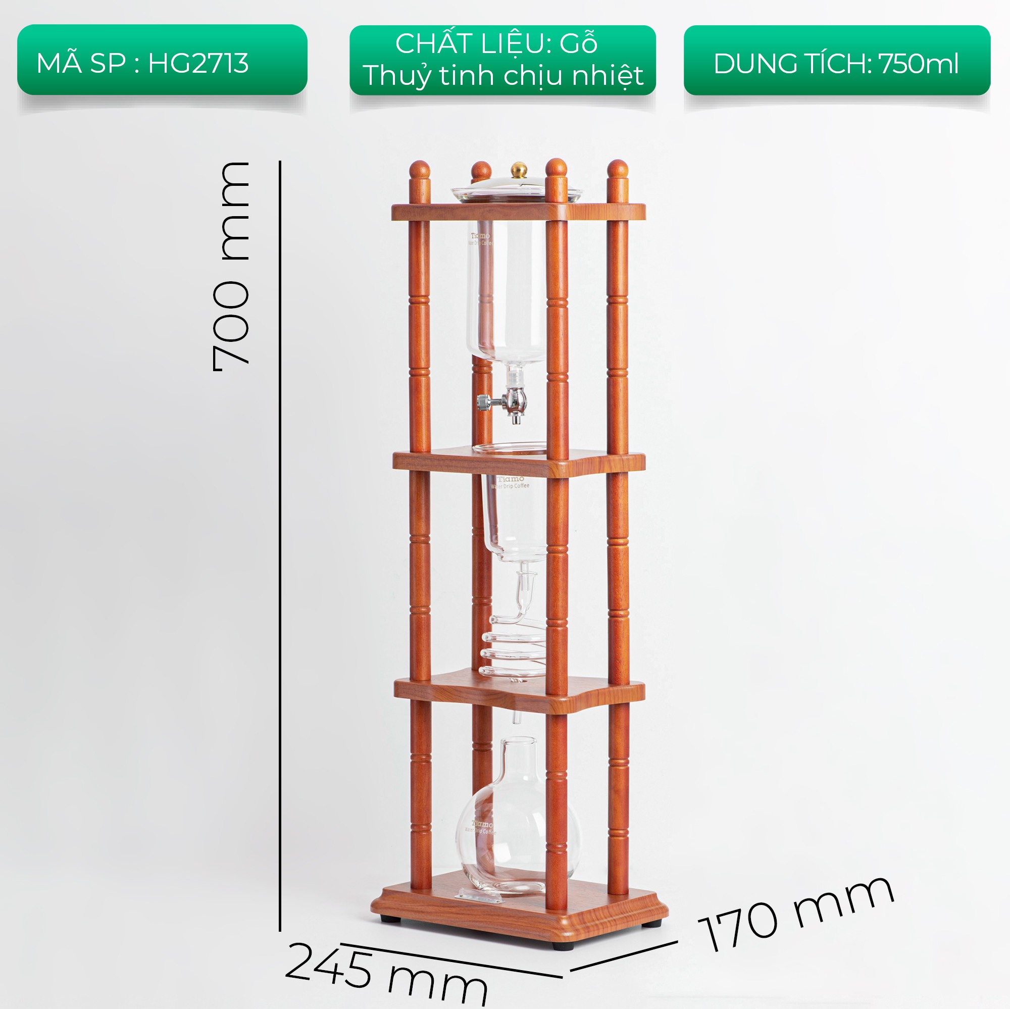 Bộ dụng cụ pha cà phê cold drip vuông Tamo