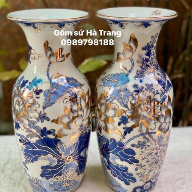 Đôi lọ lộc bình cao 32cm gốm sứ Bát Tràng cao cấp vẽ vàng 24K
