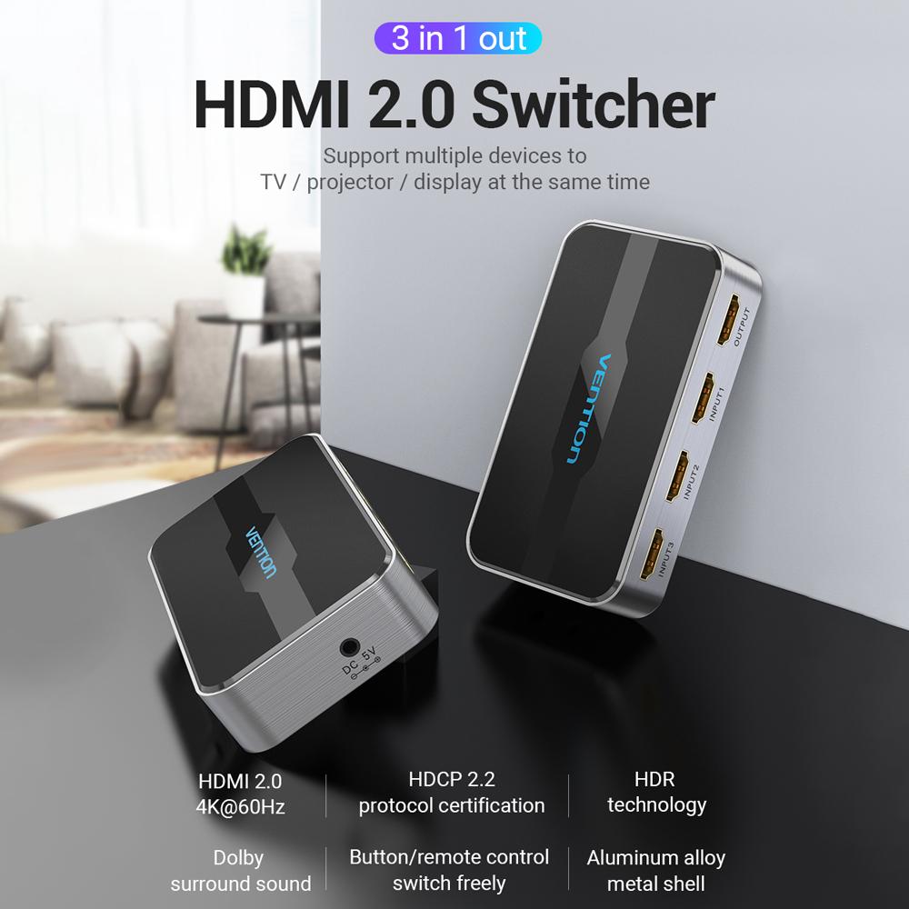 Bộ chia 4K HD HDMI 2.0 với Điều khiển từ xa cho Máy tính xách tay / Đầu DVD / PC / 4K