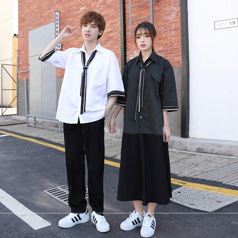 Combo Áo Sơ Mi Ngắn Tay Phối Cà Vạt Kết Hợp Quần Baggy Stylemarven - SOMI 015 + JOGGER 063