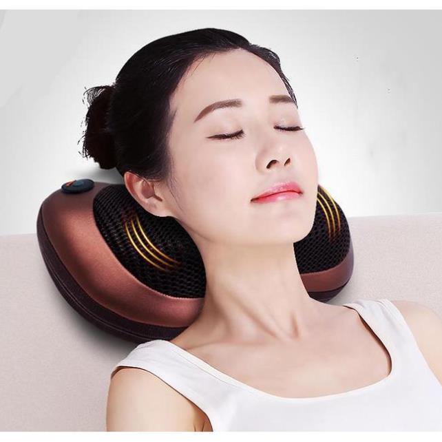 Gối Massage cổ, gáy, lưng 8 bi hồng nghoại cao cấp