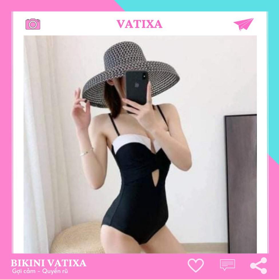 freeship Bikini đồ bơi liền một mảnh gọng đen phối trắng nâng ngực VATIXA BKN33