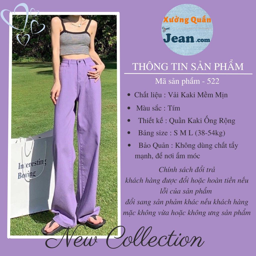 Quần Kaki Nữ Ống Rộng Dáng Suông Lưng Cao Màu Tím Sang Chảnh Size SML - 522