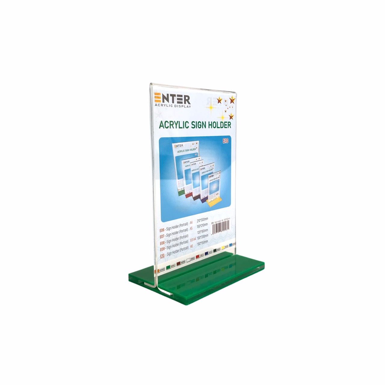Kệ menu nhà hàng, Standee mica để bàn, Bảng quét mã QR Code, Kệ mica 2 mặt Enter E10 100x150mm đế lùa