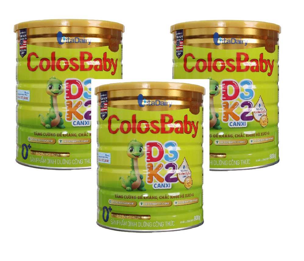 Combo 3 lon Sữa công thức Colosbaby D3K2 0+ lon 800g - Tăng cường đề kháng, Chắc khoẻ hệ xương