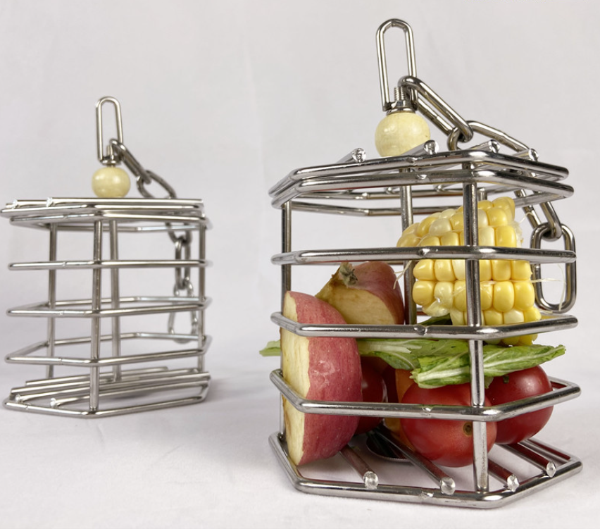 1 LỒNG INOX 304 CAO CẤP TREO TRÁI CÂY, ĐỒ CHƠI CHO VẸT TRUNG VÀ LỚN