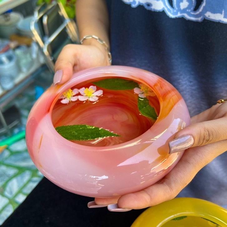 Bát Minh Đường Tụ Thủy Thả Hoa Thờ Thần Tài Đá Mã Não Cao Cấp - Đường Kính 15cm