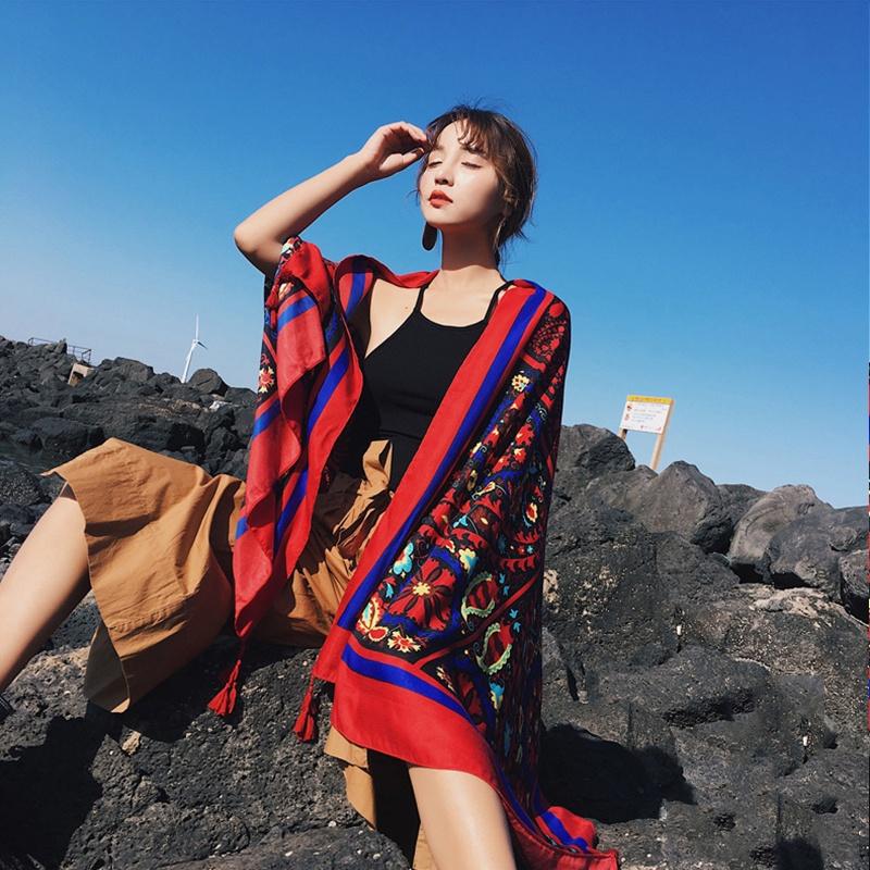 Khăn Quàng Cổ Thổ Cẩm Vintage - Khăn Choàng Boho Len Cashmere Nữ Đẹp (Vàng, Nâu, Be, Đen, Đỏ, Đen)