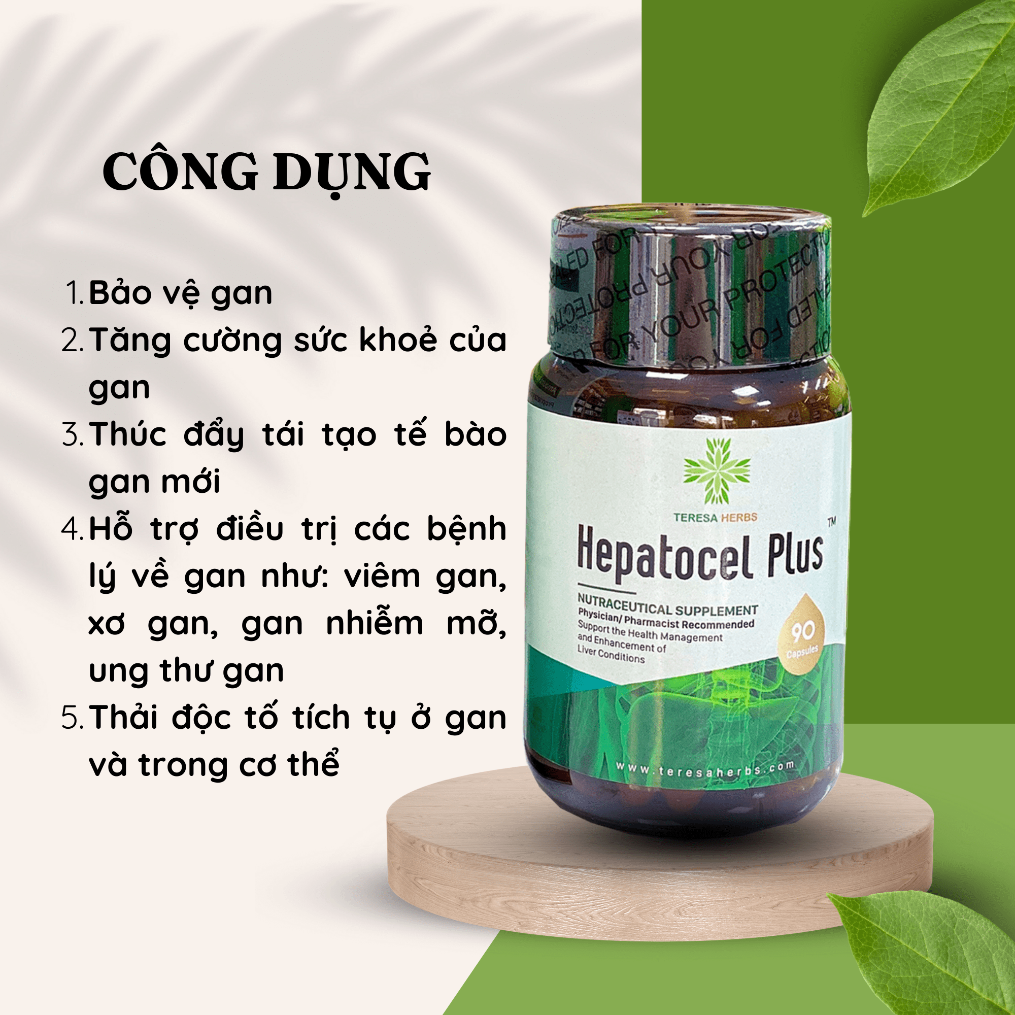 Viên Uống Bổ Gan Hepatocel Plus TERESA HERBS Mỹ Hộp 90 Viên, Hỗ Trợ Thải Độc Gan, Tăng Cường Chức Năng Gan, Hồi Phục Gan