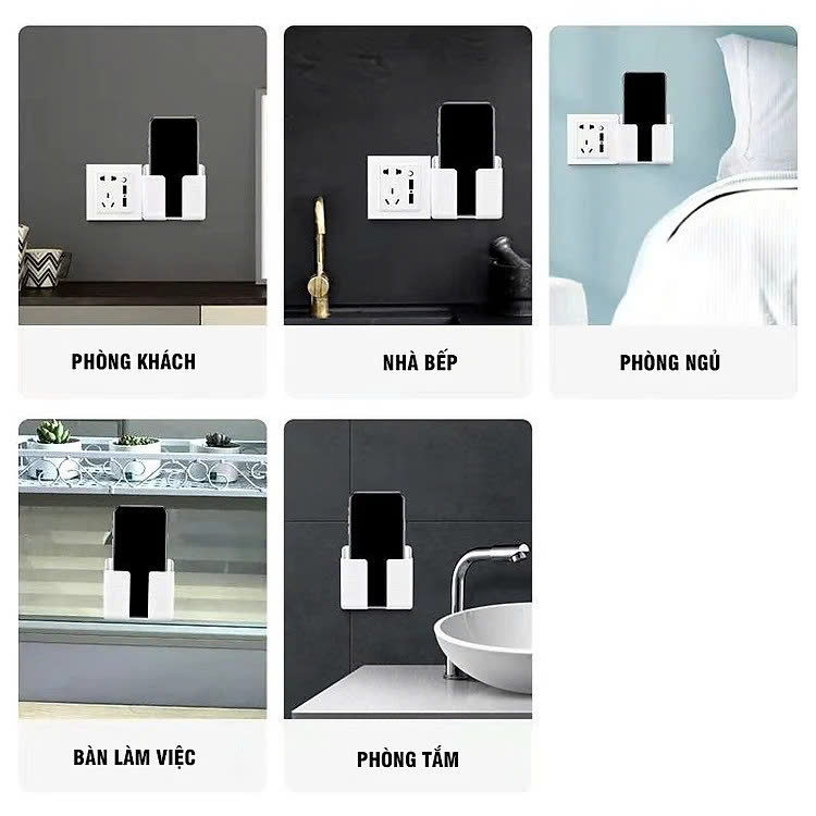 Giá đỡ điện thoại dán tường khi sạc kiêm khay đựng remote ( Màu ngẫu nhiên) Hàng chính hãng