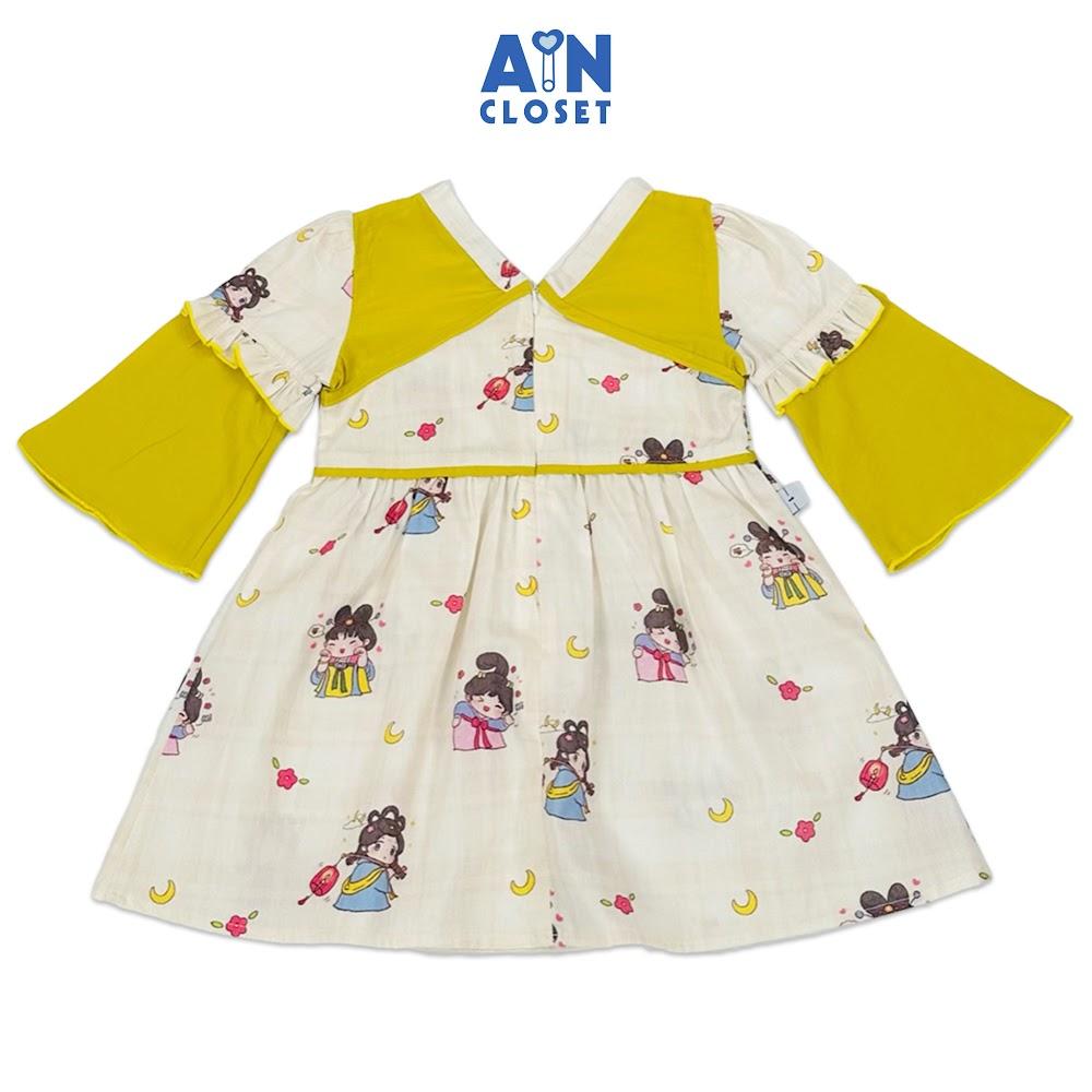 Đầm tay lỡ bé gái họa tiết Tiên Nữ Nơ Vàng cotton - AICDBG8HGXW3 - AIN Closet
