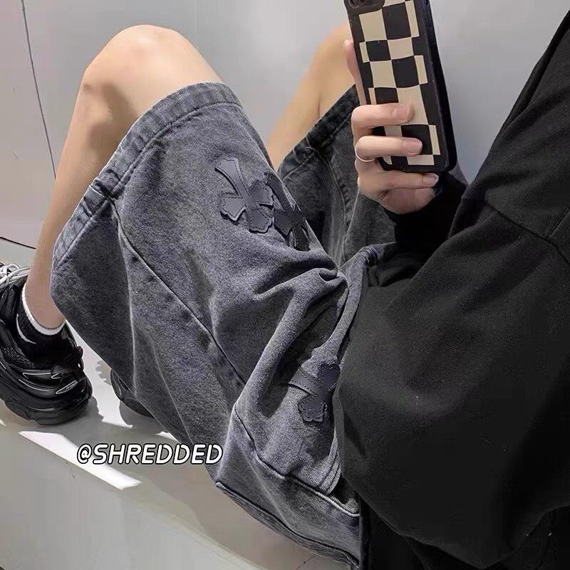 HOT 2022- Quần short jean thêu thánh giá -HÌNH THẬT quần chữ thập