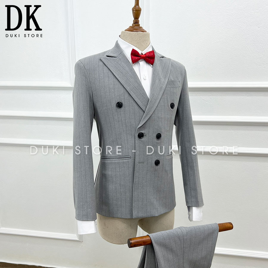 Bộ vest nam 6 nút Hàn Quốc kẻ sọc màu ghi thanh lịch DKE0065 - DUKI STORE