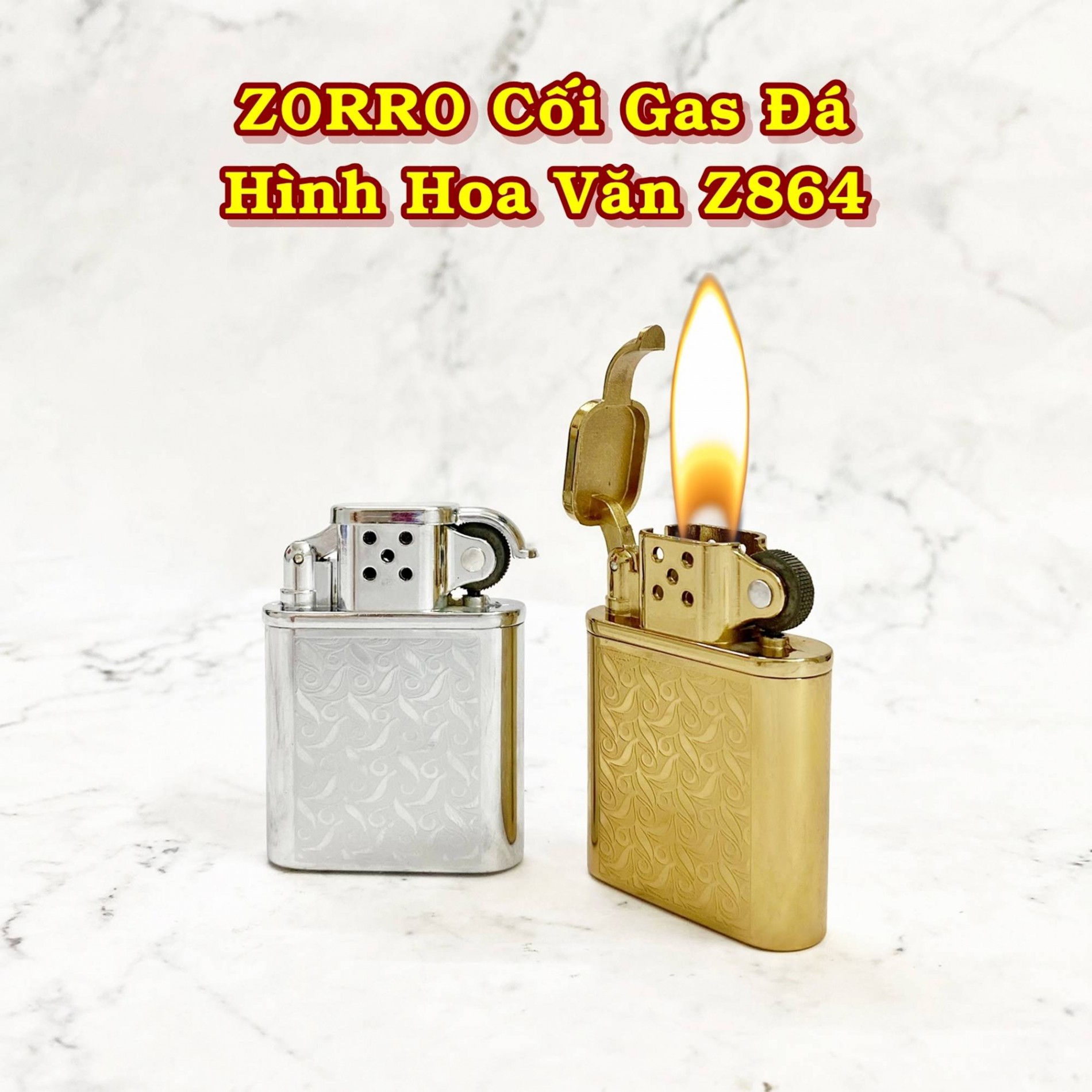 Bật lửa hột quẹt ZORRO cối gas đá hình hoa văn Z864 - xài gas