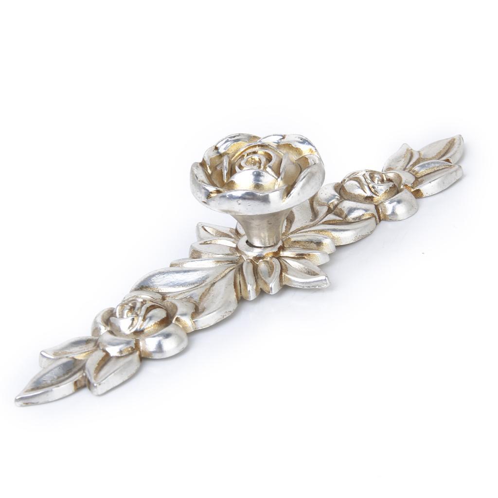 Silver Rose Cabinet Drawer Furniture Door knob Handle Pull Hardware