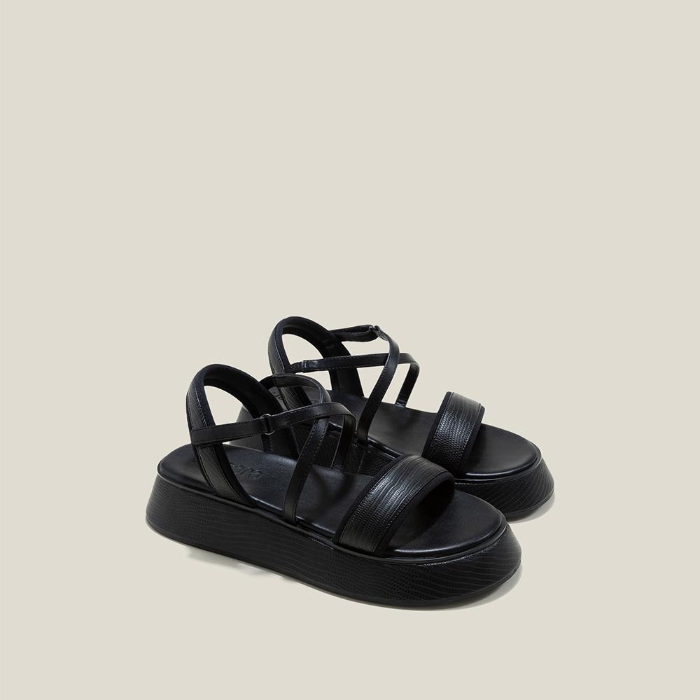 Vascara Giày Sandal Đế Chunky Phối Vân Da Kỳ Đà - SDK 0339
