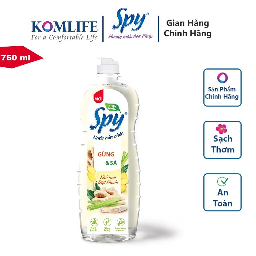 Nước rửa chén bát SPY hương Gừng Sả 760 ml thành phần thiên nhiên, an toàn, sạch nhanh dầu mỡ, mùi tan