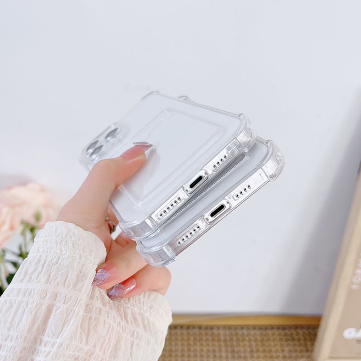 Ốp Lưng Cài thẻ Cho iPhone 14 Pro Max, 14 Pro, 13 pro Max, 13 Pro, 12 Pro Max, 12 Pro, 11 Pro Max, Xs Max Trong suốt, bảo vệ camera, cài thẻ tiện lợi