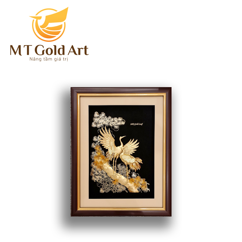 Tranh Tùng Hạc hiên diên dát vàng MT Gold Art- Hàng chính hãng, trang trí nhà cửa, quà tặng dành cho sếp, đối tác, khách hàng, mừng thọ