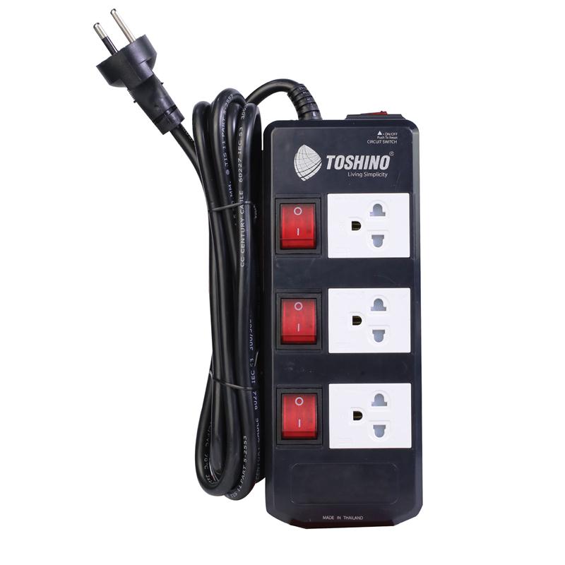 Ổ Cắm Chống Sét, Chống Xung Điện, Lọc Nhiễu TOSHINO TIS315-3M Thailand Công tắc từng ổ,3600W