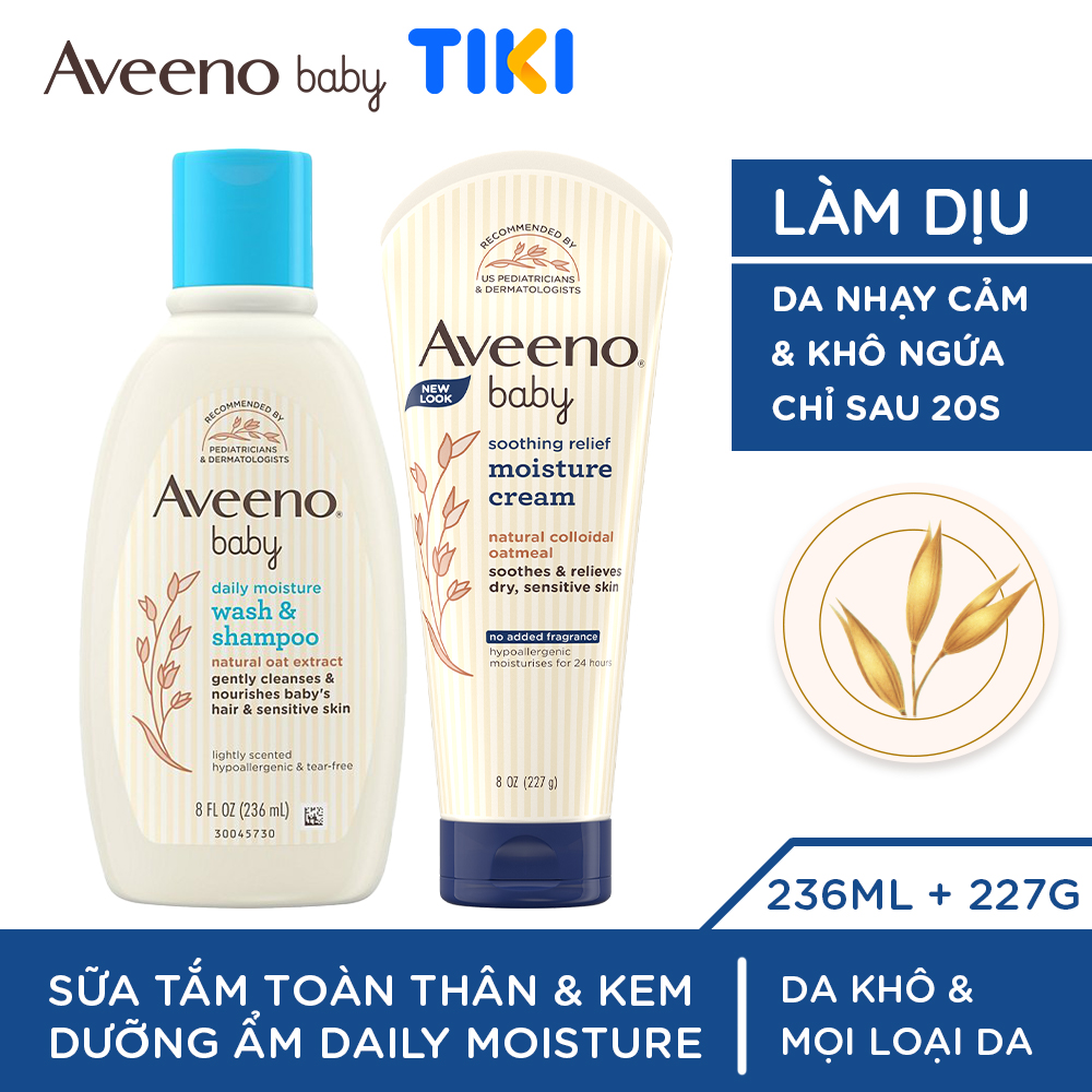 Bộ làm sạch & dưỡng ẩm dành cho da khô & nhạy  cảm cho bé Aveeno Baby (236ml+227g)