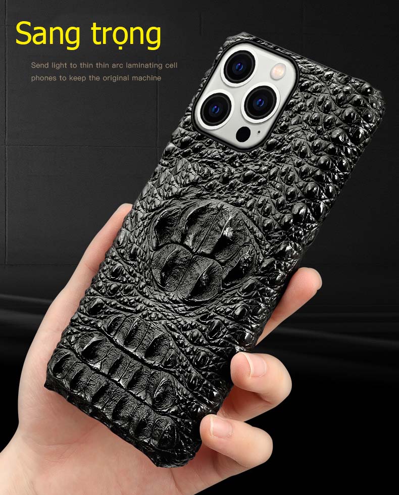 Ốp lưng da cho iPhone 14 pro max vân gù cá sấu sang trọng