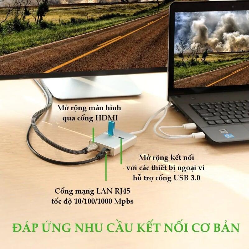 Ugreen UG4025540255TK 80CM Màu Trắng New Usb 3.0 To Hdmi + 2 Ports Usb 3.0 + Gigabit Lan Port - HÀNG CHÍNH HÃNG