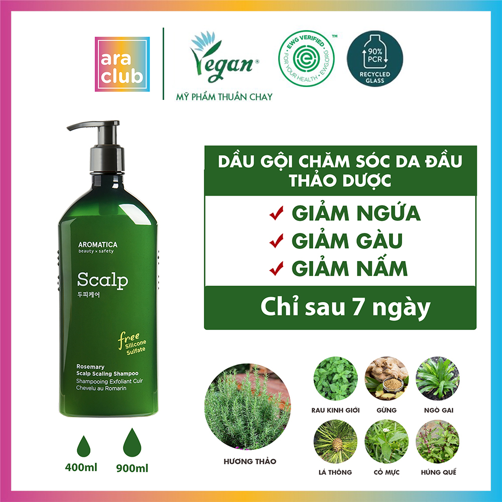 Dầu Gội Giảm Gàu Ngứa Chiết Xuất Hương Thảo Aromatica Rosemary Scalp Scaling Shampoo 400ml