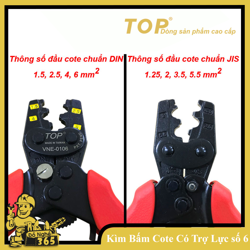 Kìm bấm đầu cote nhanh trợ lực số 06 TOP kìm bấm cos (1.5 - 6mm2)