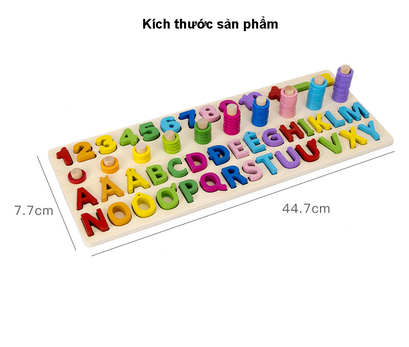 Đồ chơi gỗ, đồ chơi giáo dục bảng số Tiếng Việt cho bé học đếm số, cột tính bậc thang và bảng chữ cái, đồ chơi gỗ giúp phát triển trí não  – Tặng Kèm 1 bộ tranh ghép 3D
