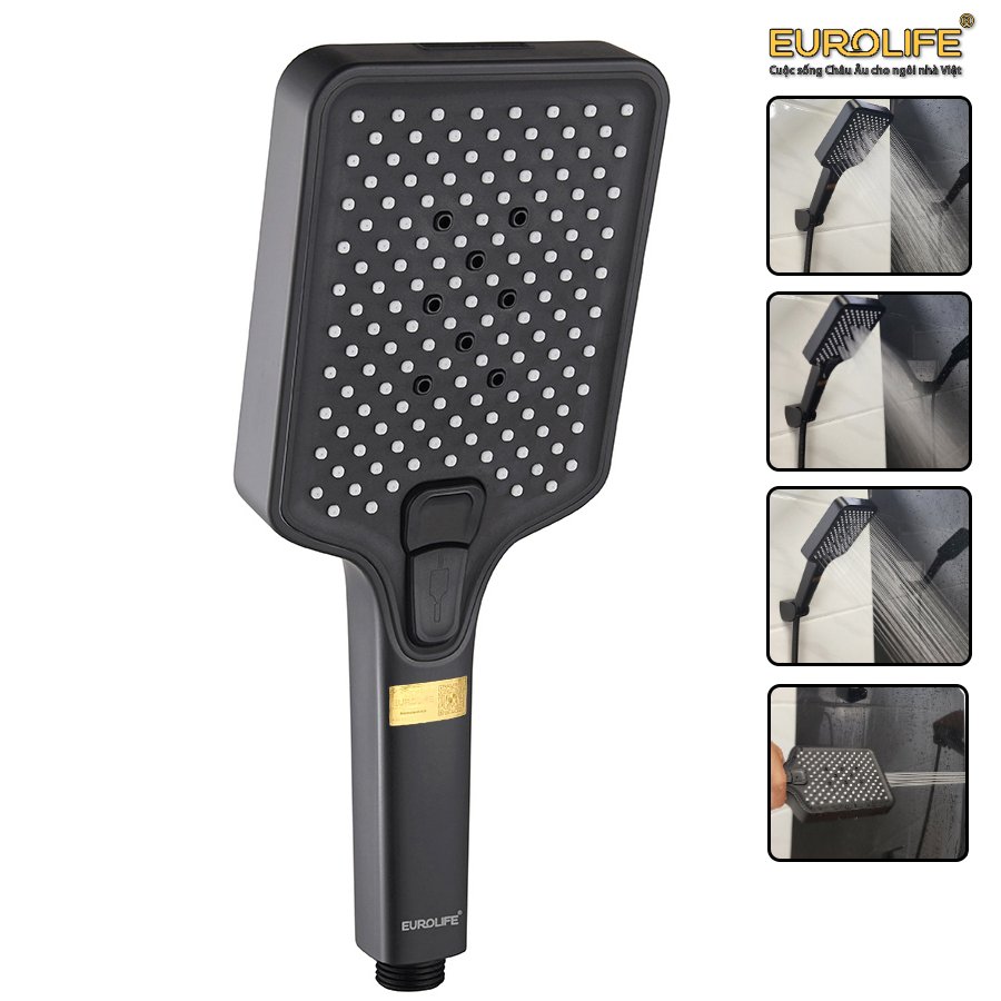 Bộ tay dây sen 4 chức năng chảy, nhựa ABS mạ đen Eurolife EL-126SH-D