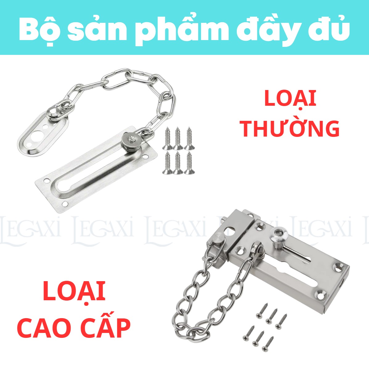 Chốt cửa dây xích, gài cửa chống trộm, khóa gài chặn cửa inox nhà ở, chung cư, phòng ngủ Legaxi