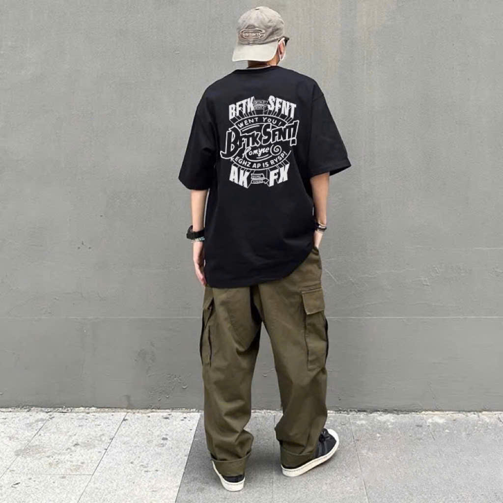Áo phông nam nữ form rộng 2N Unisex thun cotton in chữ BFTK màu đỏ/đen