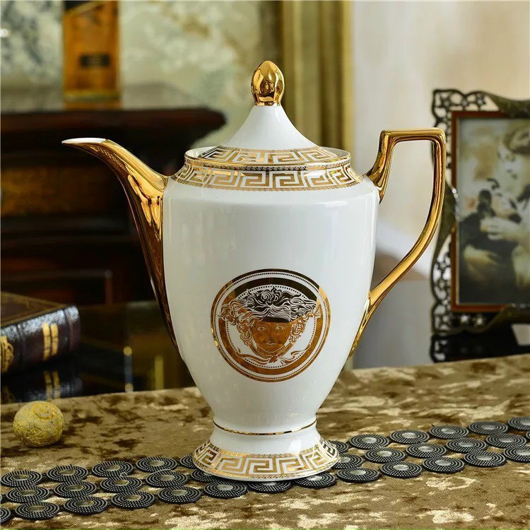 BỘ BÌNH TRÀ SỨ XƯƠNG CAO CẤP PHONG CÁCH CHÂU ÂU SANG TRỌNG, KÈM 6 ĐĨA LÓT TÁCH, 1 TỐNG TRÀ , 1 TỐNG SỮA - VD157