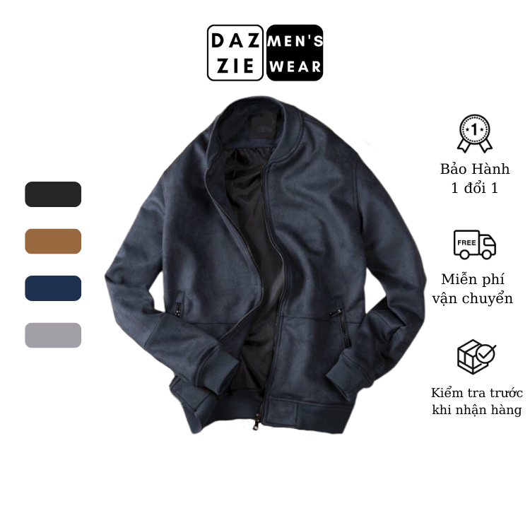 Áo Khoác Nam cổ Bomber DazzieMenwear chất Da lộn Cao Cấp, Thời trang