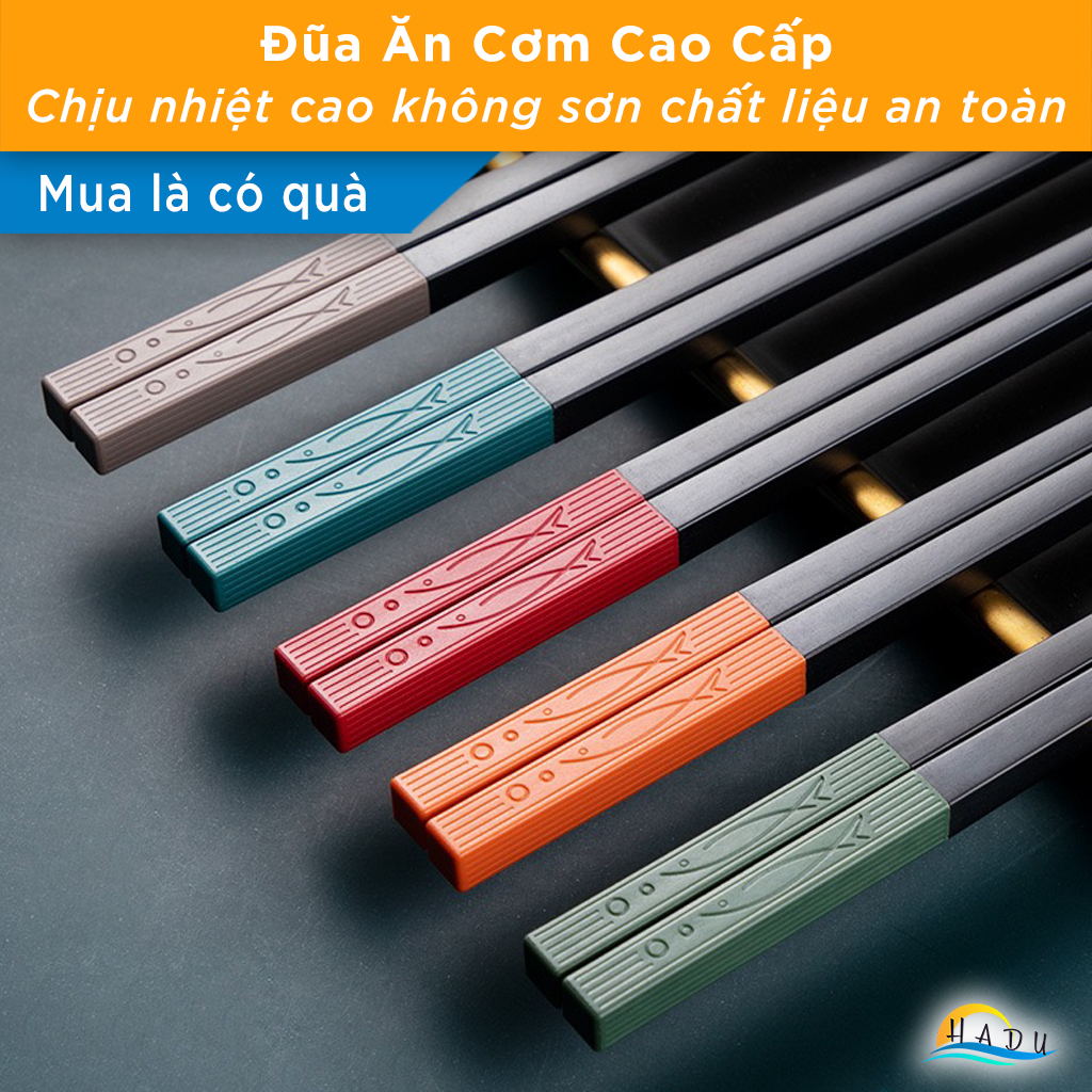 [5 Đôi] Đũa Ăn Cơm Cao Cấp Chống Mốc Kiểu Nhật Bản Đẹp Hình Song Ngư Nhiều Màu Sợi Thủy Tinh Chịu Nhiệt HADU