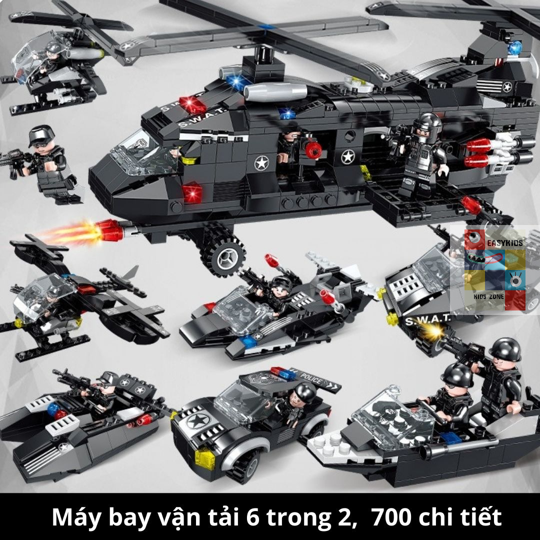 Đồ chơi lắp ghép xếp hình Tàu chiến, xe tăng, xe bọc thép, cảnh sát Giúp trẻ phát triển trí tuệ